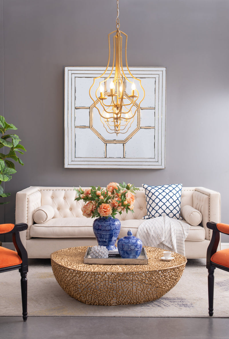 4 - Light Metal Chandelier, Hanging Light Fixture with Adjustable Chain for Kitchen Dining Room Foyer Entryway, Bulb Not Included