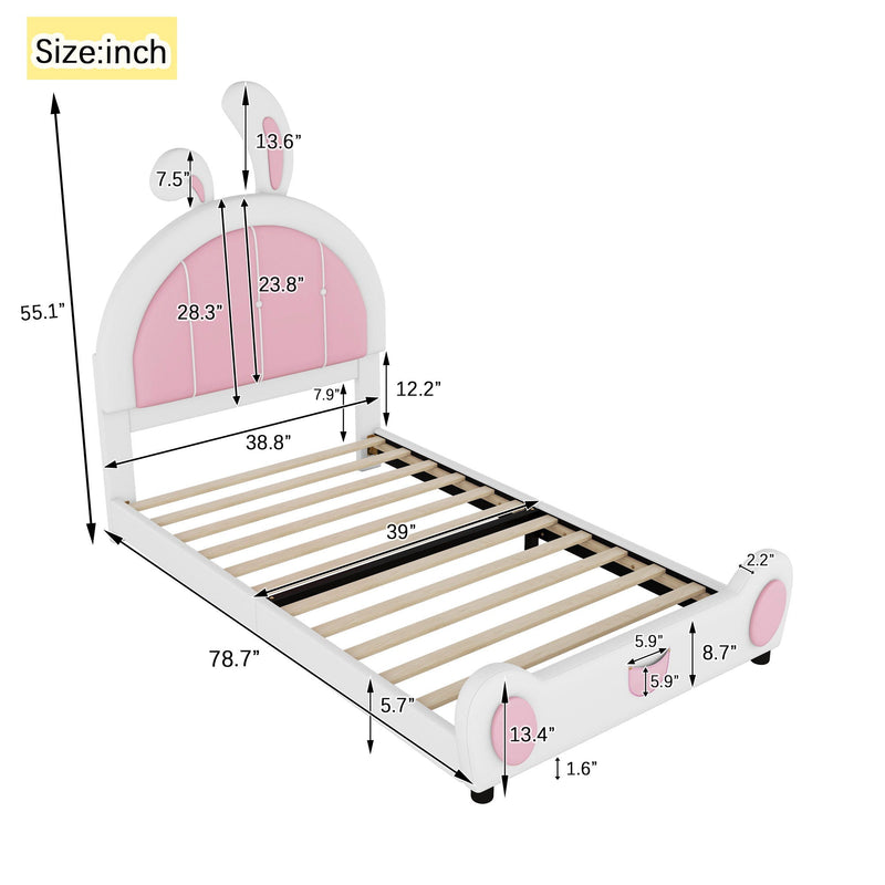 Upholstered Platform Bed With Rabbit Shaped Headboard, photo 2 of 12