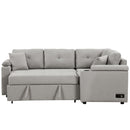 87.4" L-shape Sofa Bed Pull-out Sleeper Sofa with Wheels, USB Ports, Power Sockets for Living Room, Grey