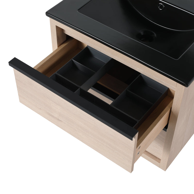 24" Bathroom Vanity, With Black Ceramic Sink And 2 Soft Close Drawers (BLO-G-BL9060BK)W1286S