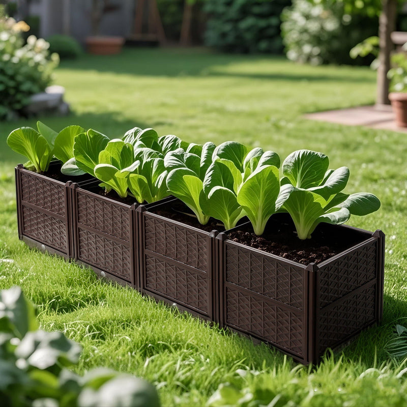 Indoor / Outdoor Rectangular Plastic Planting Box Kit For Vegetables, Herbs, Flowers & Succulents, Coffee, Polypropylene, 62.80" - Coffee, photo 2 of 10