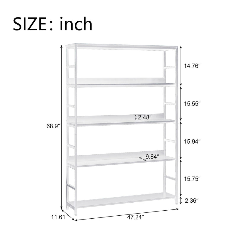 5-Tier Home Office Bookcase Open Bookshelf Storage Large 5 Shelf Bookshelf Furniture with Metal Frame, White