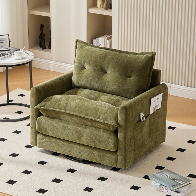 UNITED WE WIN Swivel Barrel Chair - Mid Century Modern Chair, Thick Padded Arm Chair with Solid Metal Base, Comfortable Single Sofa Chair, Swivel Accent Chair for Living Room Bedroom