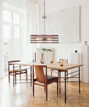 Catalina 24"W 6-Light Polished Nickel Drum Modern Pendant Mahogany Wood Finish Shade by LampsUSA