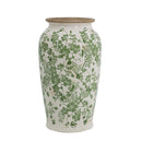 6.5x6.5x11.6 White Ceramic Flower Vase with Green Floral Pattern by HouseOfZazla