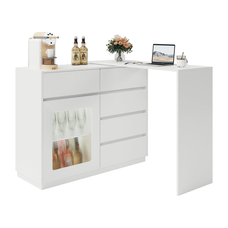 44"-85" Extendable Sofa Bar Table Cabinet Behind Couch Pub Table with LED