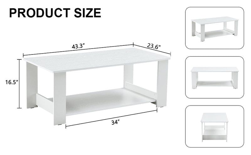 A modern and practical white coffee table. The double layered coffee table is made of MDF material,. Suitable for living room, bedroom, and study.CT-16