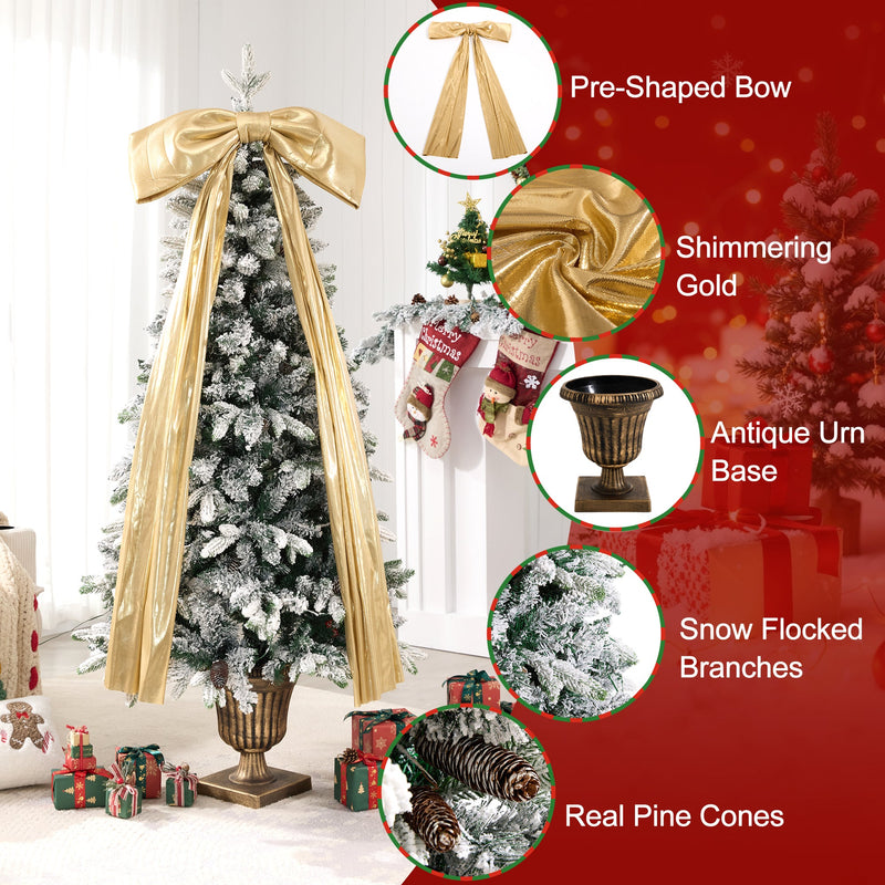 6FT Pre-Lit Flocked Christmas Tree with 42 Real Pine Cones, photo 4 of 8