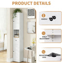 Tall Bathroom Storage Cabinet, 5-Tier Narrow With 2 Doors & Adjustable Shelves, Freestanding - White by HouseOfZazla