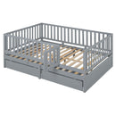 Daybed With Fence Guardrails And 2 Drawers, Split Into Independent Floor Bed & Daybed by HouseOfZazla