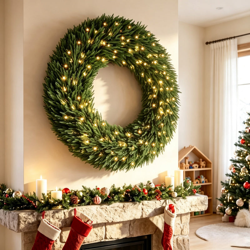 48 In Artificial Norfolk Pine Christmas Wreath, Pre-Lit