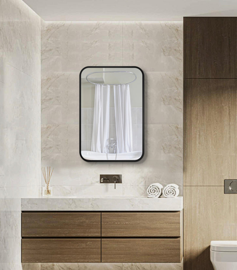 20x28 inch Black Metal Framed Wall mount or Recessed Bathroom Medicine Cabinet with Mirror