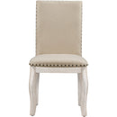 5-Piece Farmhouse Dining Table Set Wood Round Extendable Dining Table and 4 Upholstered Dining Chairs (Oak Natural Wood + Antique White)