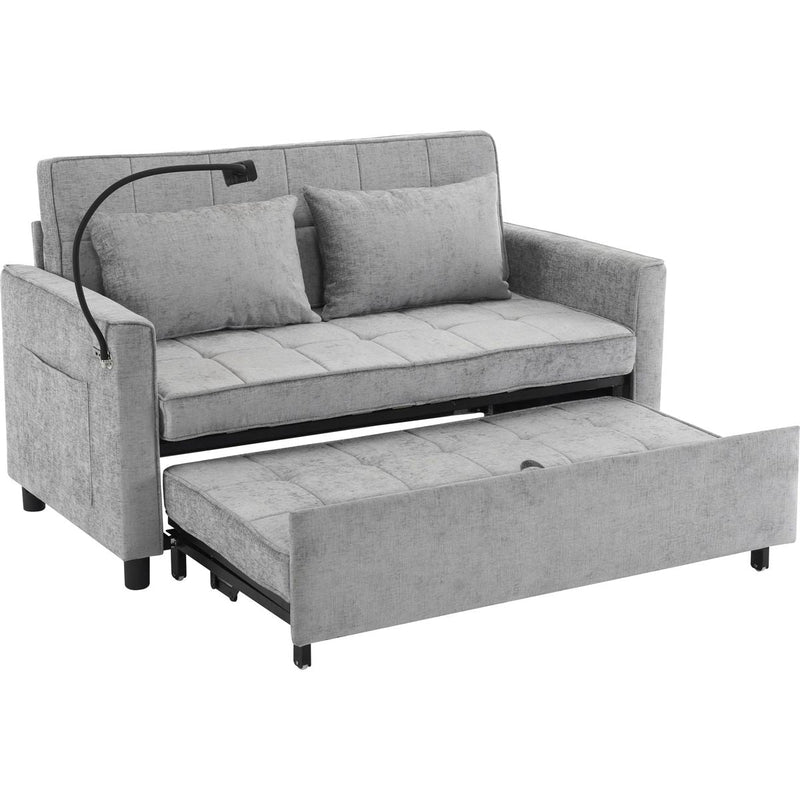 56.9' Loveseat Sofa Pull-out Sofa Bed Sleeper Sofa with a Reversible Backrest Cushion, Side Pockets, Two USB Ports and a Phone Holder for Living Room, Grey
