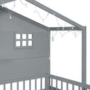 House Bed With Shelves, Window And Sparkling Light Strip On The Roof