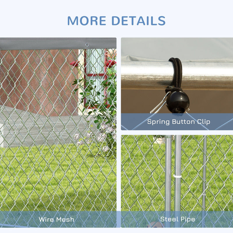 9.2' x 8' x 7.7' Dog Kennel Outdoor Dog Run with Waterproof, UV Resistant Roof, Lockable Door, for Medium and Large-Sized Dogs, Silver