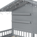 House Bed With Shelves, Window And Sparkling Light Strip On The Roof