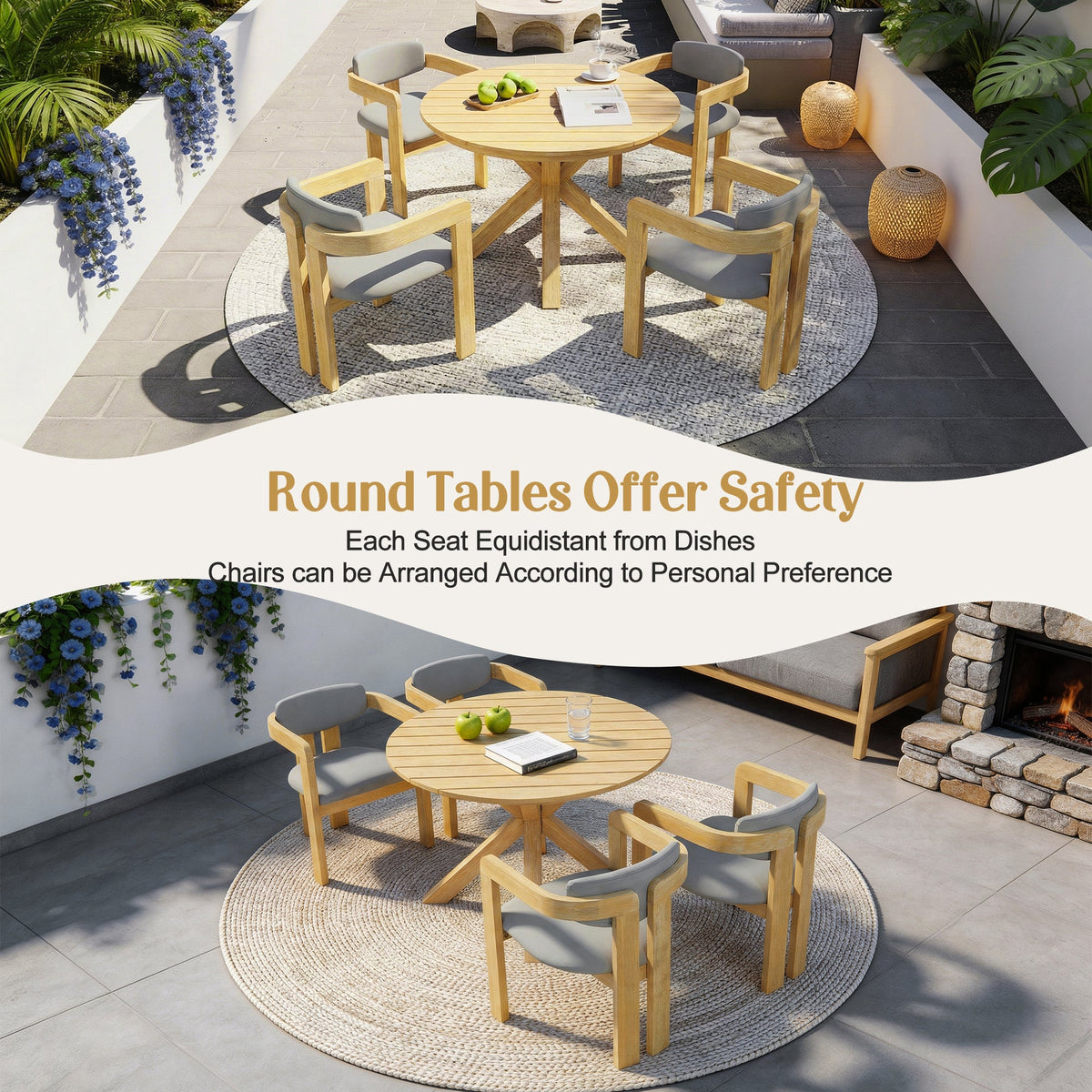 5-Piece Outdoor Acacia Wood Round Dining Set, photo 8 of 10