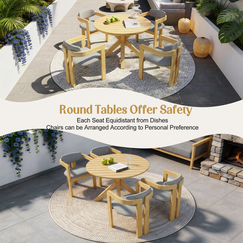 5-Piece Outdoor Acacia Wood Round Dining Set, photo 8 of 10