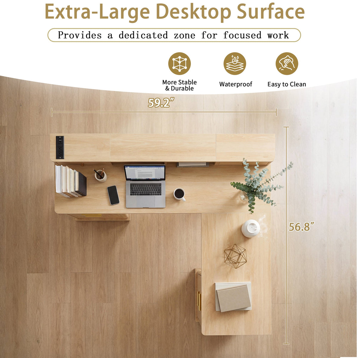59" Modern Fluted L-Shaped Desk with Charging Station & Storage, photo 8 of 10
