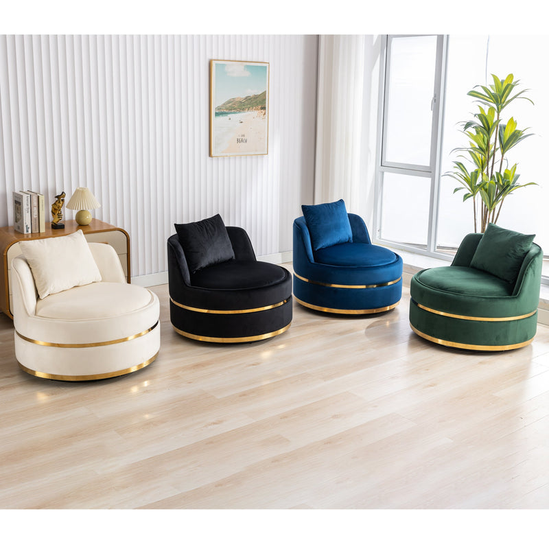 360 Degree Swivel Accent Chair Velvet Modern Upholstered Barrel Chair Over-Sized Soft Chair with Seat Cushion for Living Room, Bedroom, Office, Apartment, Black