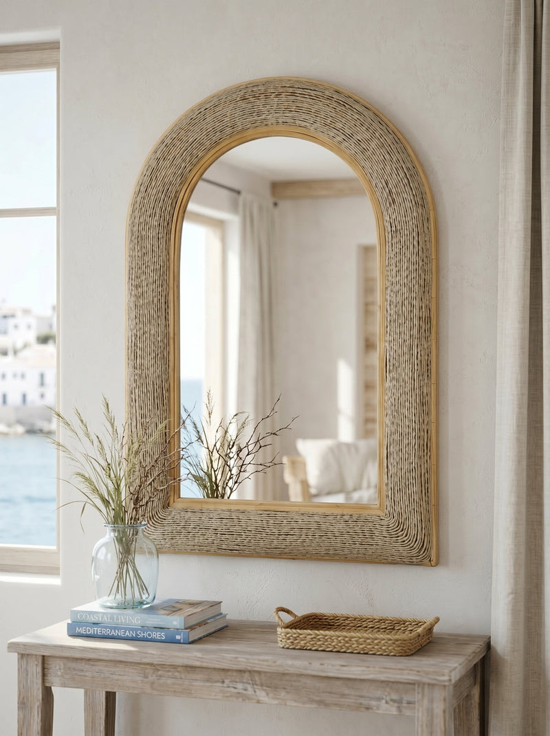 24.2"x36" Woven Texture Decorative Arched Mirror, photo 8 of 10