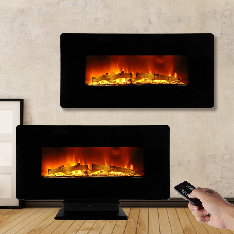 36 Inch Curved Front Electric Fireplace, Freestanding or Wall Mounted Electric Fireplace with Adjustable Flame Color & Remote Control
