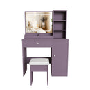 Purple Vanity Desk with Lighted Mirror & Padded Stool