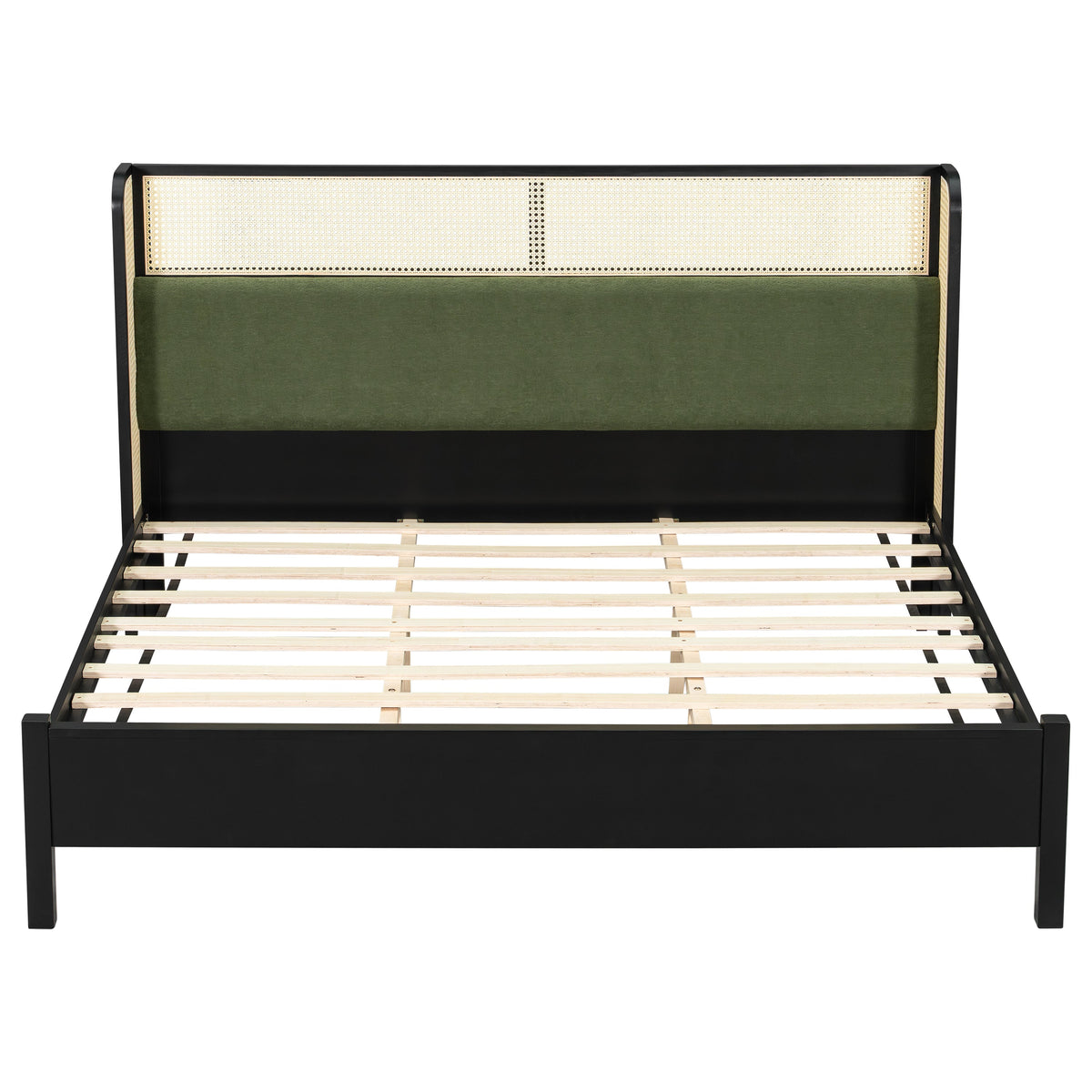 King Size Bed Frame with Black Frame and Green Upholstered Headboard, photo 5 of 10