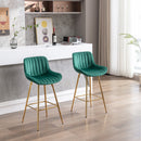 26 Inch Set of 2 Bar Stools, with Chrome Footrest Velvet Fabric Counter Stool Golden Leg Simple Bar Stool, GREEN