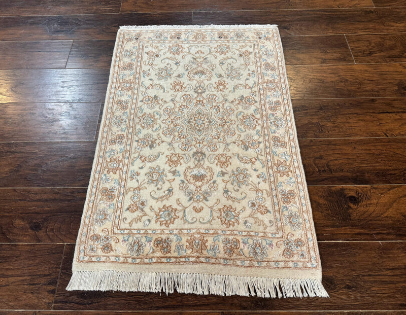 Small Persian Tabriz Rug 2.6 x 3.8, Vintage, Wool and Silk Highlights, Fine 225 KPSI