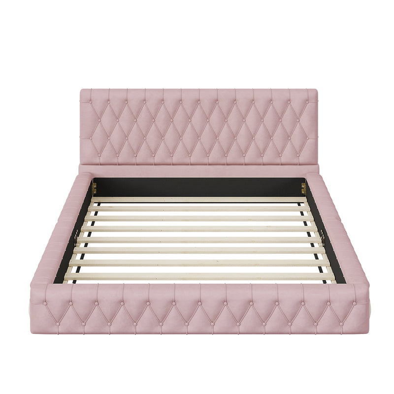 2-Pieces Bedroom Sets Queen Size Upholstered Bed with Rectangular Upholstered Ottoman for Bedroom,Pink