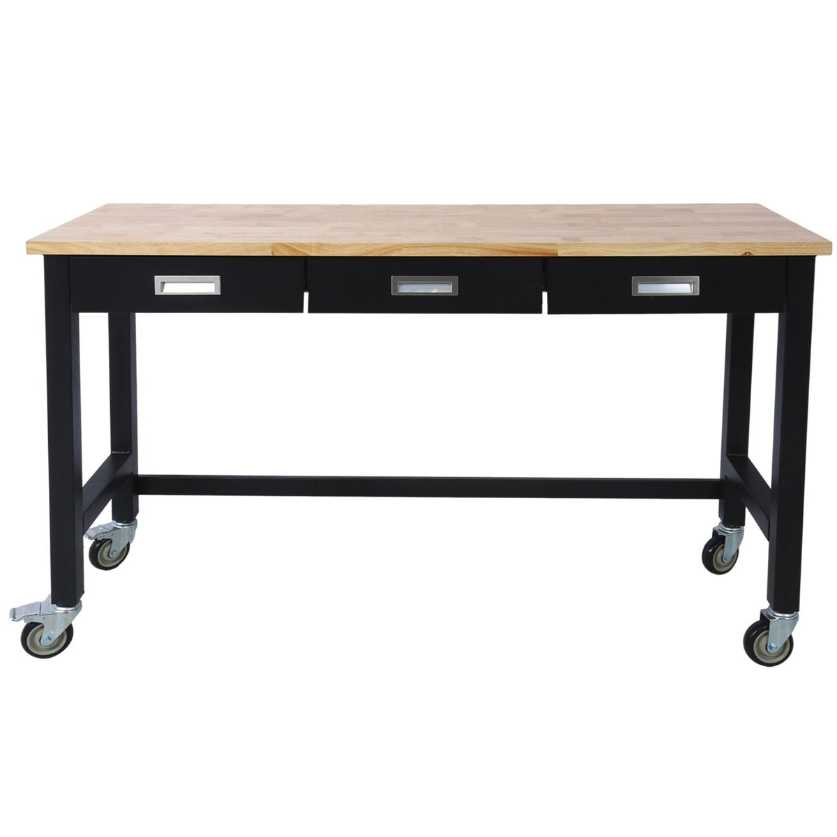 Work Bench, Workbench With Drawer Storage, Heavy Duty Bamboo Wood Work Table With Wheels For Garage Home Office, photo 3 of 23
