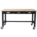 Work Bench, Workbench With Drawer Storage, Heavy Duty Bamboo Wood Work Table With Wheels For Garage Home Office by HouseOfZazla