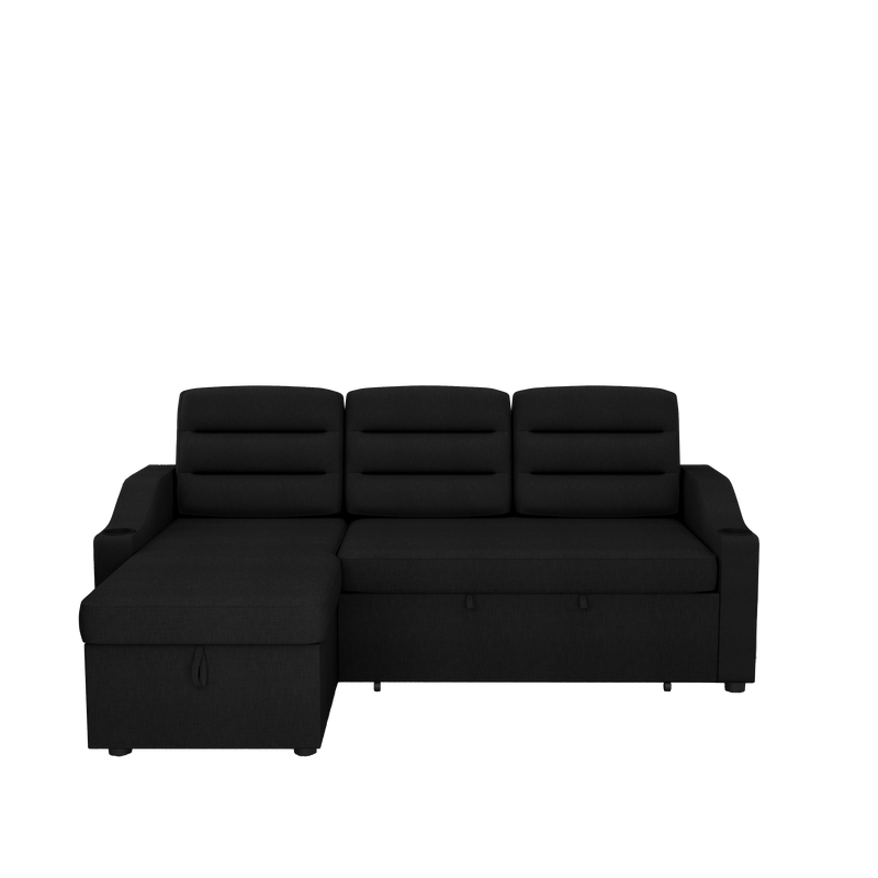 83.5" Convertible Sleeper Combo Sofa, Convertible Sofa Bed Polyester Pullout Bed with Storage Recliner and Cup Holder for Living Room, Tight Spaces