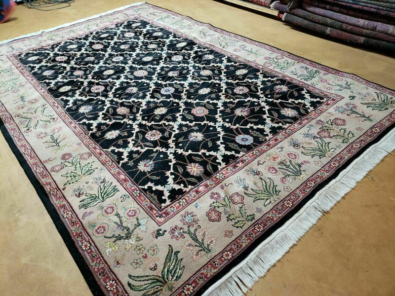 6' X 9' Handmade India Floral Oriental Wool Rug Carpet Hand Knotted Nice Black