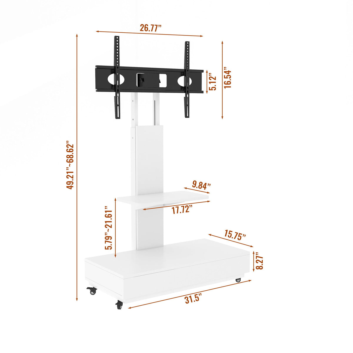 Adjustable Height Mobile TV Cart, photo 4 of 8