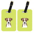 Checkerboard Lime Green Jack Russell Terrier Luggage Tag