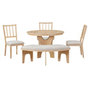 5-Piece Dining Table Set, 44" Round Dining Table with Curved Bench & Side Chairs for 4-5 People for Dining Room and Kitchen (Natural Wood Wash)
