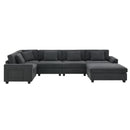 U Shaped Sectional Sofa 6 Seat Couch Set With Oversized Ottoman, Hidden Armrest Storage And Cup Holders USB Charging Ports Wide Seat Sofa by HouseOfZazla