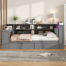 Platform Bed With Storage Shelves, Drawers, Charging Station, LED, Desk by HouseOfZazla