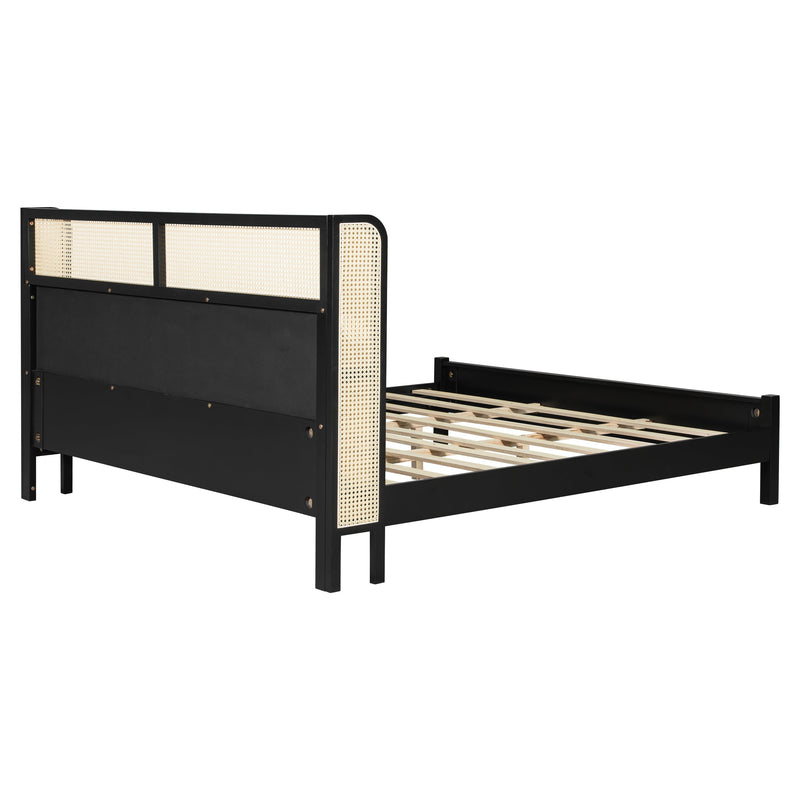 King Size Bed Frame with Black Frame and Green Upholstered Headboard, photo 8 of 10
