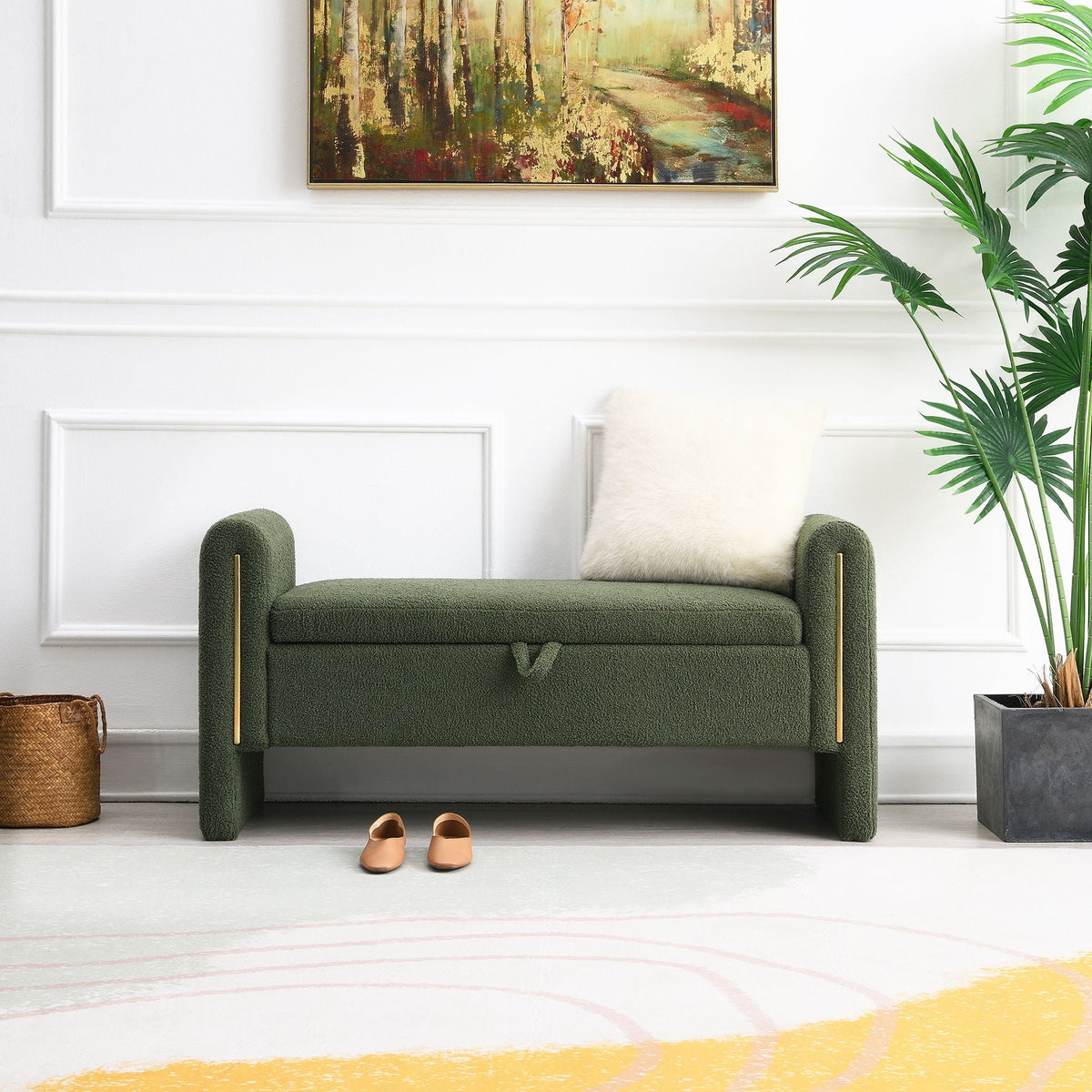 Modern Teddy Upholstered Large Bed End Bench With Arms And Storage, photo 9 of 24