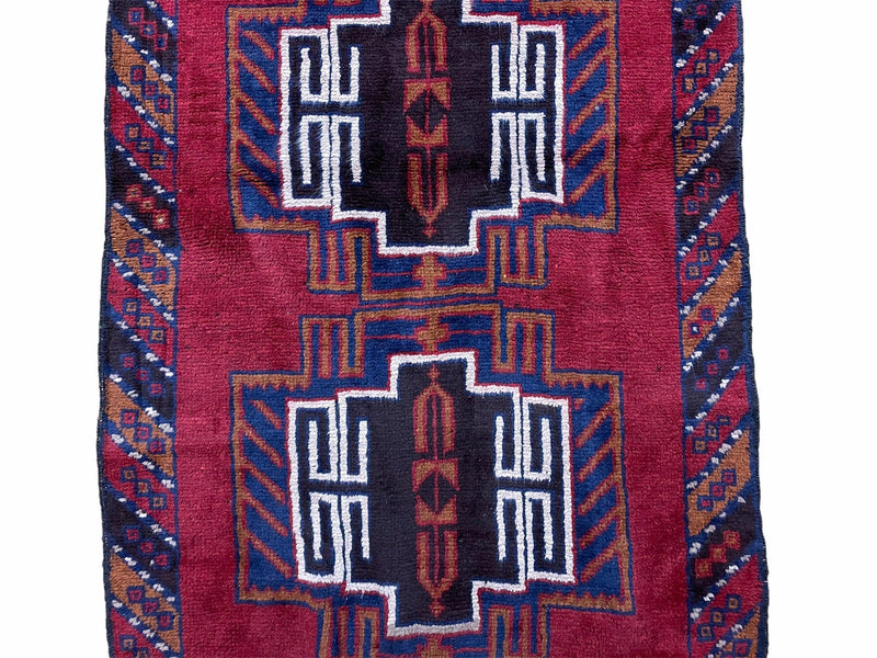 3 X 5 Vintage Handmade Tribal Wool Rug Balouchi Rug Afghan Rug Red Beige Nice