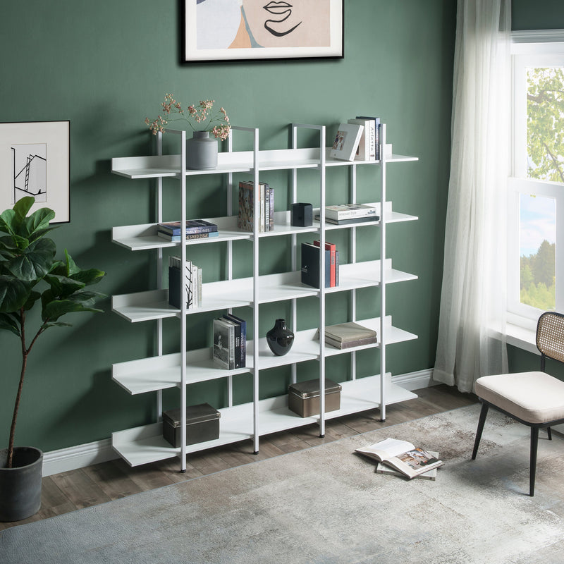 5 Tier Bookcase Home Office Open Bookshelf, Vintage Industrial Style Shelf with Metal Frame, MDF Board