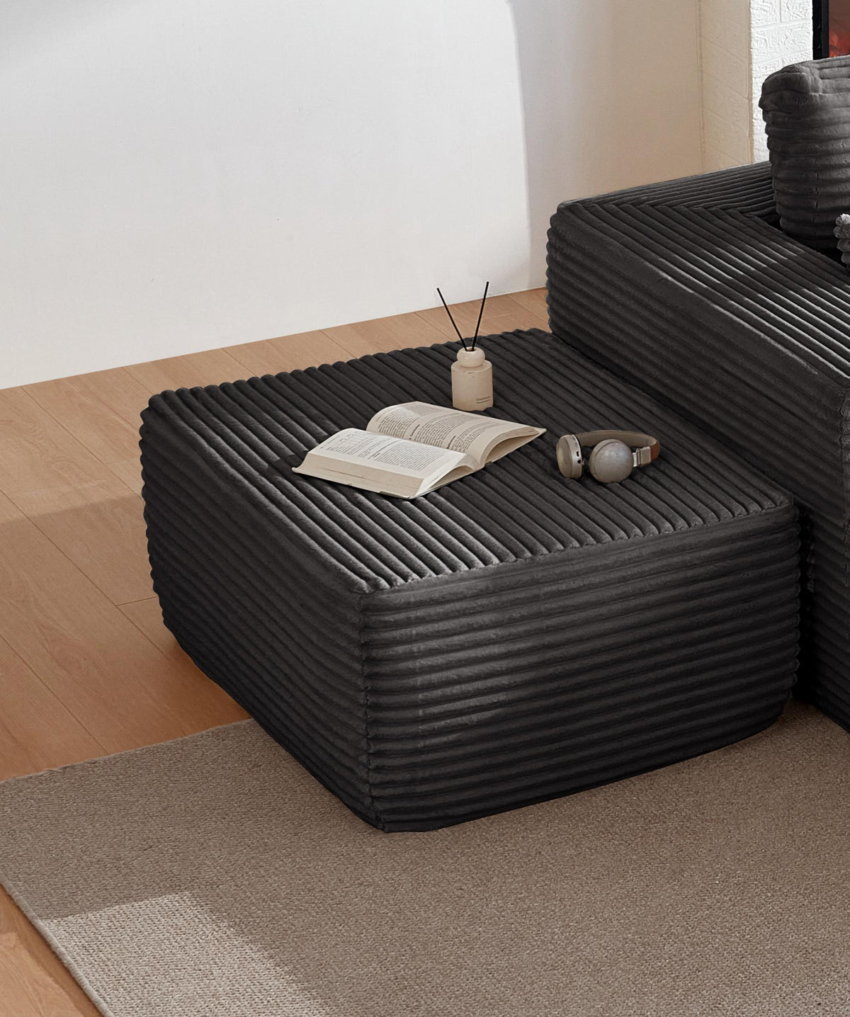 Grey Plush Ottoman, photo 3 of 5
