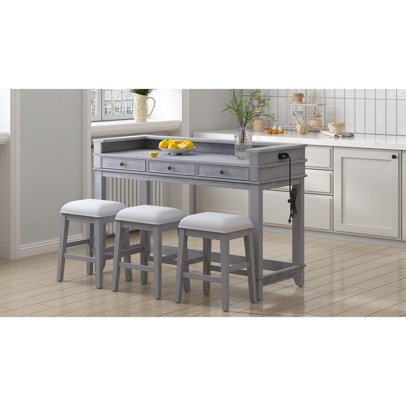 TREXM 4-Piece Dining Table Set for 3, Retro Kitchen Table and Chairs Set with 3 Storage Drawers, Ideal for Small Spaces (Gray)