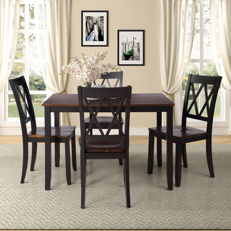 5-Piece Dining Table Set Home Kitchen Table and Chairs Wood Dining Set, Black+Cherry
