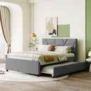 Upholstered Platform Bed With Brick Pattern Headboard And Twin Long Size Trundle by Unique Piece Furniture