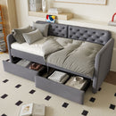 Twin Size Upholstered Daybed With 2 Storage Drawers And USB Charging Design - Gray by HouseOfZazla
